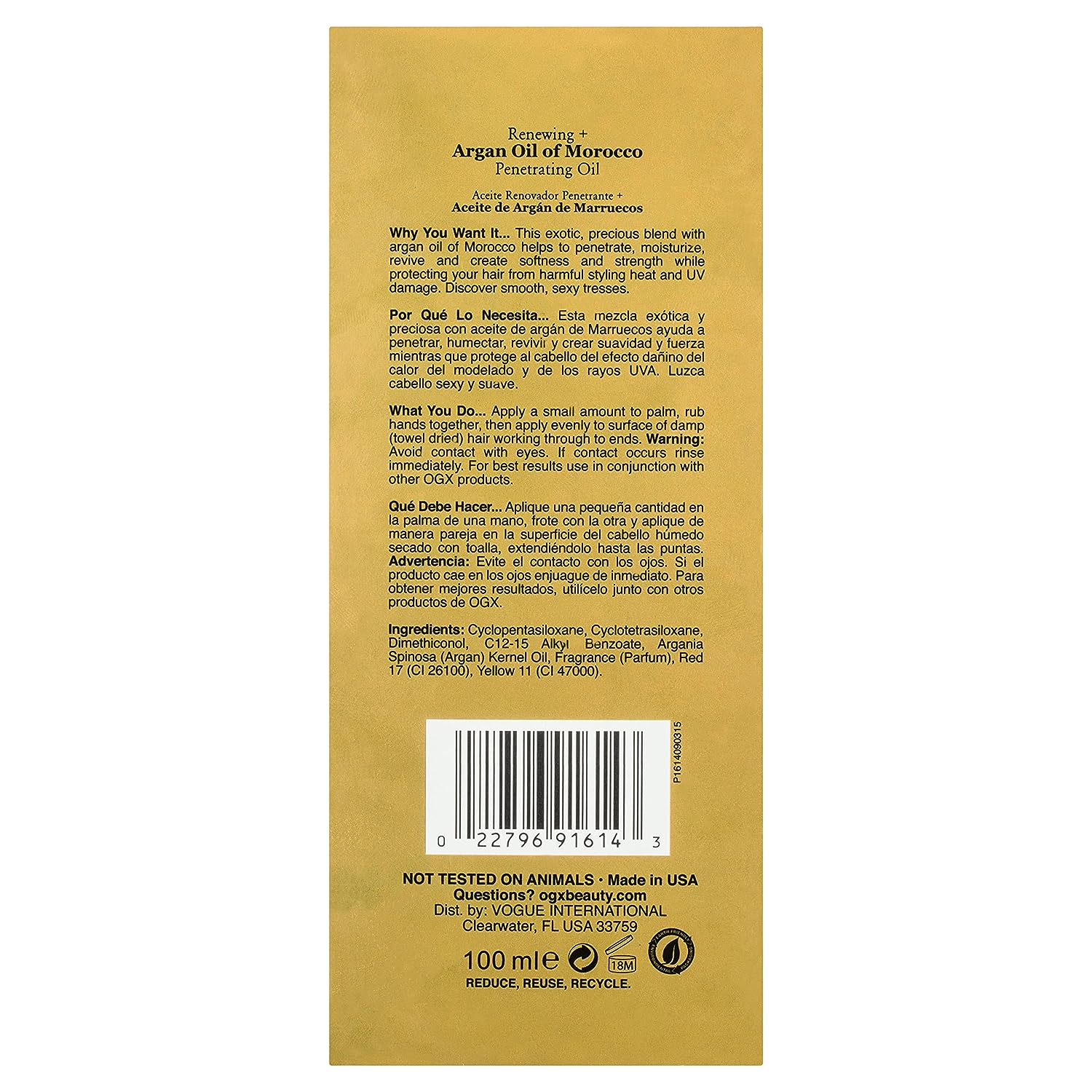 OGX Renewing + Argan Oil of Morocco Penetrating Hair Oil Treatment, Moisturizing & Strengthening Silky Oil for All Hair Types, Paraben-Free, Sulfated-Surfactants Free, 3.3 fl oz - 24hrsmart